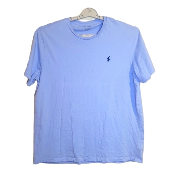 Polo Ralph Lauren Baby Blue Tee-Shirt Navy Pony V Neck Tee  XL - Picture 1 of 7